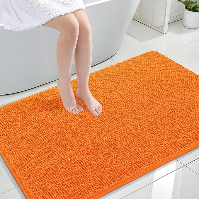 OLANLY Large Bathroom Rugs 47x32, Extra Soft Absorbent Chenille Bath Rugs, Rubber Backing Quick Dry, Machine Washable Bath Mats for Bathroom Floor, Tub and Shower, Home Decor Accessories, Orange
