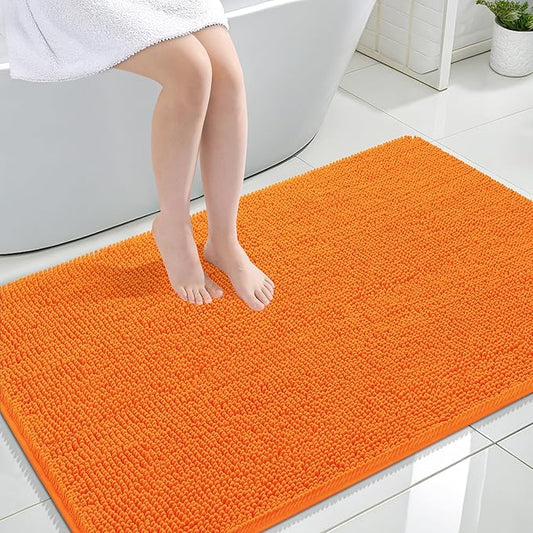 OLANLY Large Bathroom Rugs 47x32, Extra Soft Absorbent Chenille Bath Rugs, Rubber Backing Quick Dry, Machine Washable Bath Mats for Bathroom Floor, Tub and Shower, Home Decor Accessories, Orange