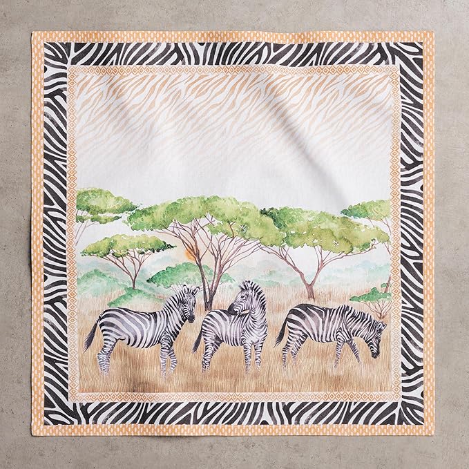 Maison d' Hermine 100% Cotton Cloth Napkins Set of 4 Everyday Reusable Square Napkins Cloth Washable Dinner Party Wedding Restaurant Hotel Kitchen Spring Summer (Zebra Life, 18" x 18")