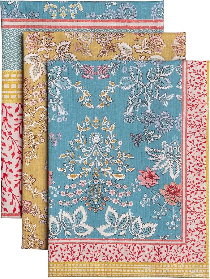 Maison d' Hermine Kitchen Towels Set of 3 100% Cotton 27.50" x 20" Reusable Cloth Tea Dish Towels Absorbent with Hanging Loop for Kitchen Farmhouse Hotel Spring Summer - Marquise