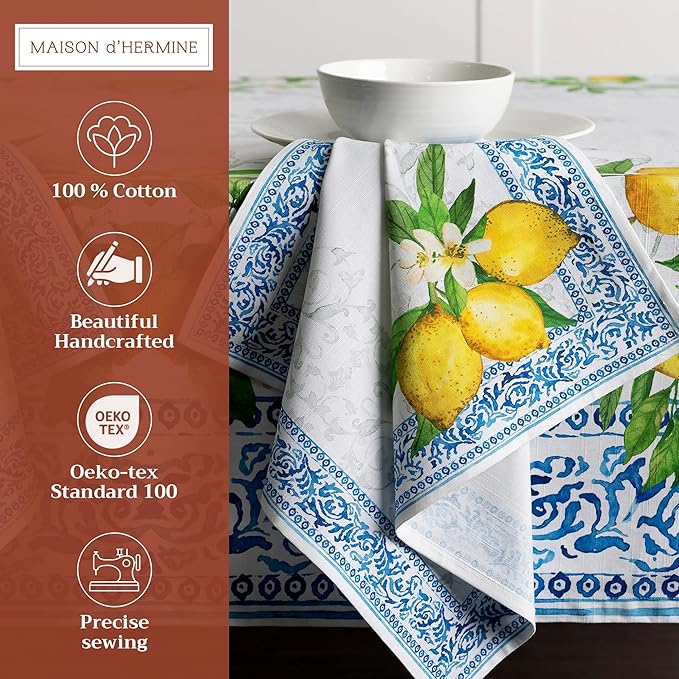 Maison d' Hermine 100% Cotton Cloth Napkins Set of 4 Everyday Reusable Square Napkins Cloth Washable Dinner Party Wedding Restaurant Hotel Kitchen Spring Summer (Cedrat, 20" x 20")