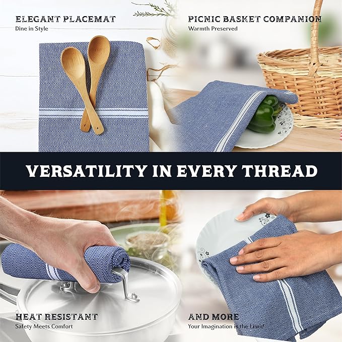 TEXAS LINEN CO. Cotton Kitchen Towels 12 Pack - 15 x 25 Inches - Highly Absorbent Dish Towels for Kitchen Drying, Soft Durable Reusable Quick Dry Tea, Kitchen and Dish Cloths Set - Blue Chambray