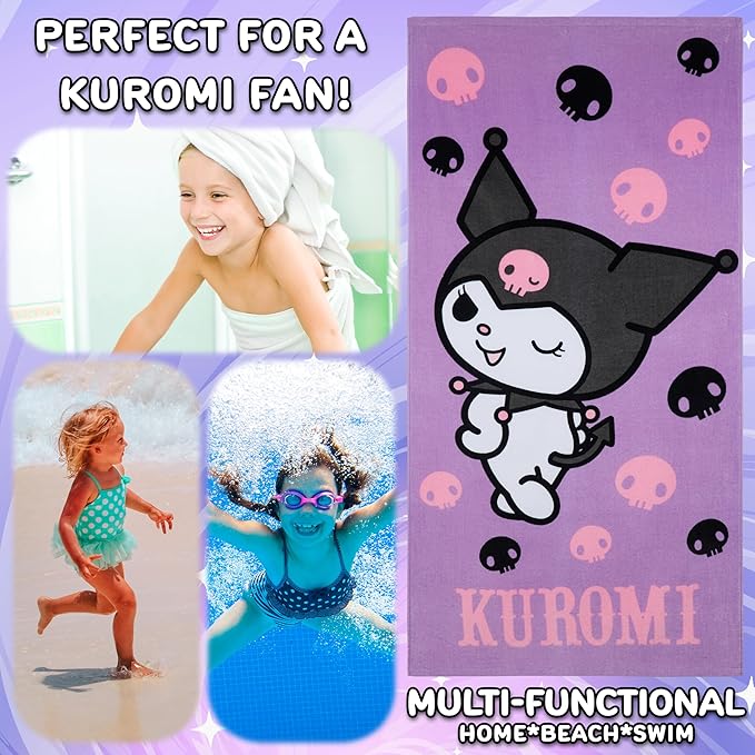 Hello Kitty Towel for Kids Teenagers Women Quick Dry Towel for Pool Beach Bath Swimming Trips Travel Essentials 55x28” (Purple, 55 x 28inch)
