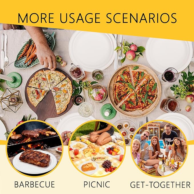 DaYammi 100% Compostable Paper Plates 9 Inch, 60-Pack Heavy Duty Paper Plates Bulk,Biodegradable Bagasse,Eco-Friendly Disposable Dinner Plate for BBQ,Picnic,Party (BPI Certified,Microwaveable)