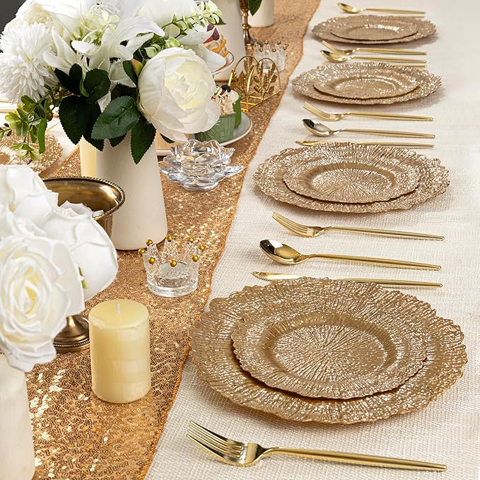 DaYammi 60Pcs Gold Plastic Plates-Elegant Gold Plates Disposable & Reusable-Heavy Duty Plastic Plates for Party Including 30 Dinner Plate, 30 Dessert Plate for Weddings,Dinner Parties