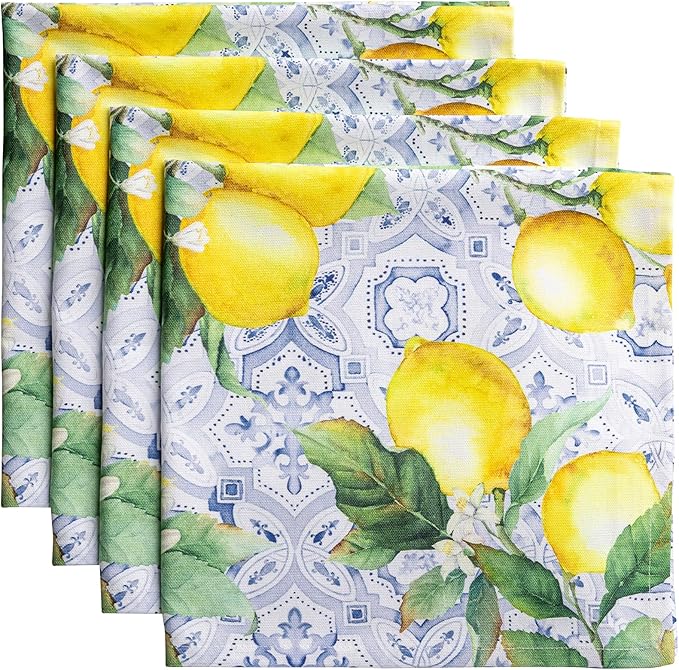 Maison d' Hermine 100% Cotton Cloth Napkins Set of 4 Everyday Reusable Square Napkins Cloth Washable Dinner Party Wedding Restaurant Hotel Kitchen Spring Summer (Citrus, 20" x 20")