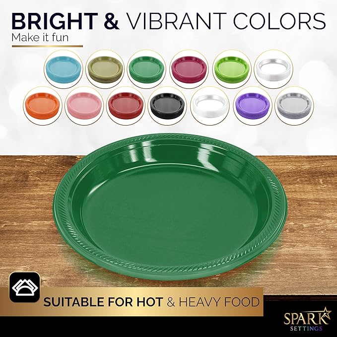 Amcrate Plastic Plate, 10.4 inches, Disposable, Green, Set of 50