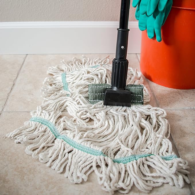 SPARTA 369551B00 Cotton Mop Head, Loop-Ended, 5 Inch Color-Coded Green Headhand for Organized Cleaning, Medium - 36 Inches Long, White with Green Band, (Pack of 36)