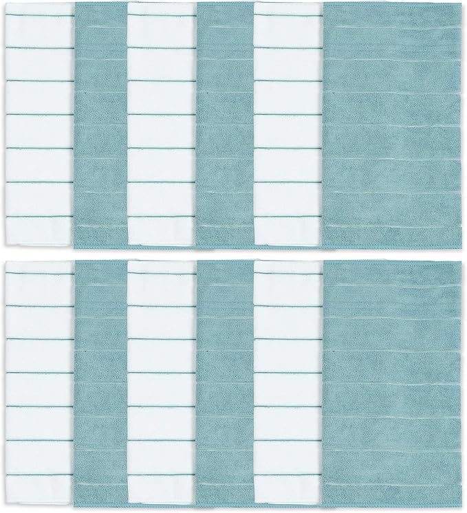 SIMPLI-MAGIC 79285 Microfiber Washcloths and Dish Cloths, Checkered Topaz, 12"x12", 24 Pack