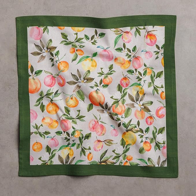 Maison d' Hermine 100% Cotton Cloth Napkins Set of 4 Everyday Reusable Square Napkins Cloth Washable Dinner Party Wedding Restaurant Hotel Kitchen Spring Summer (Soleil Fruite, 18" x 18")