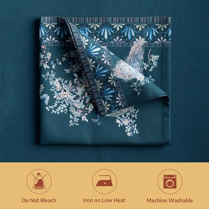 Maison d' Hermine Napkin 100% Combed Cotton Premium 20"x20" Decorative Washable Table Cloth Napkins Set of 4 for Dining, Holidays, Buffet & Wedding Use Campagne - Peacock Utopia - Deep Sea