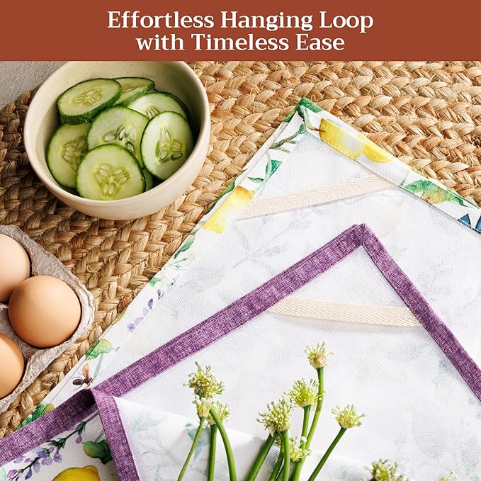 Maison d'Hermine Kitchen Towels Set of 2 100% Cotton 27.50" x 20" Reusable Cloth Tea Dish Towels Absorbent with Hanging Loop for Kitchen, Home, Dining, Cocktail Parties (Sivergue)