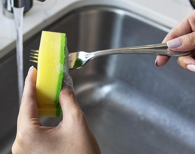 Evriholder Quick Dry Kitchen Sponges, Dual-Sided, Leaf Design for Scrubbing Dishes and Pots, Hangs from Sink Faucet to Dry, Helpful Silverware Cleaning Slot, Long-Lasting, 8 Pack