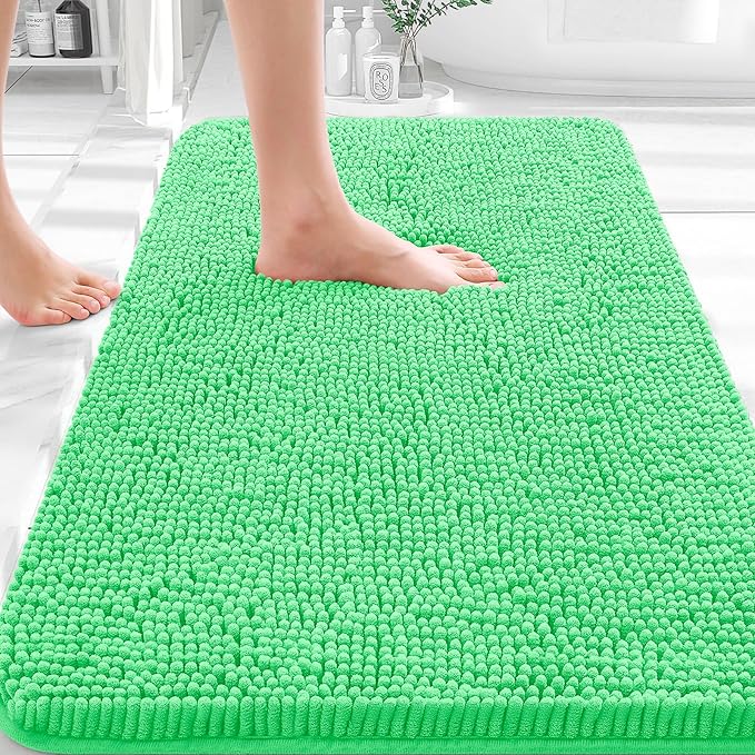 OLANLY Bathroom Rugs 30x18, Extra Soft Absorbent Chenille Bath Rugs, Rubber Backing Quick Dry, Machine Washable Bath Mats for Bathroom Floor, Tub and Shower, Home Decor Accessories, Mint Green