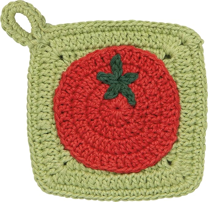 Now Designs Heirloom Tomatoes Crochet Sponges Set of 2, Hand-Crocheted Cotton Scouring Sponges, 4x4in, Red/Orange/Yellow/Green