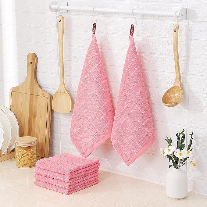 Homaxy 100% Cotton Terry Kitchen Dish Cloths, Ultra Soft and Absorbent Dish Towels for Kitchen, Suitable for Drying and Washing Dishes, 24 Pack, 12 x 12 Inches, Pink