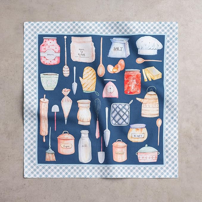 Maison d' Hermine 100% Cotton Cloth Napkins Set of 4 Everyday Reusable Square Napkins Cloth Washable Dinner Party Wedding Restaurant Hotel Kitchen Spring Summer (Let's Bake, 18" x 18")