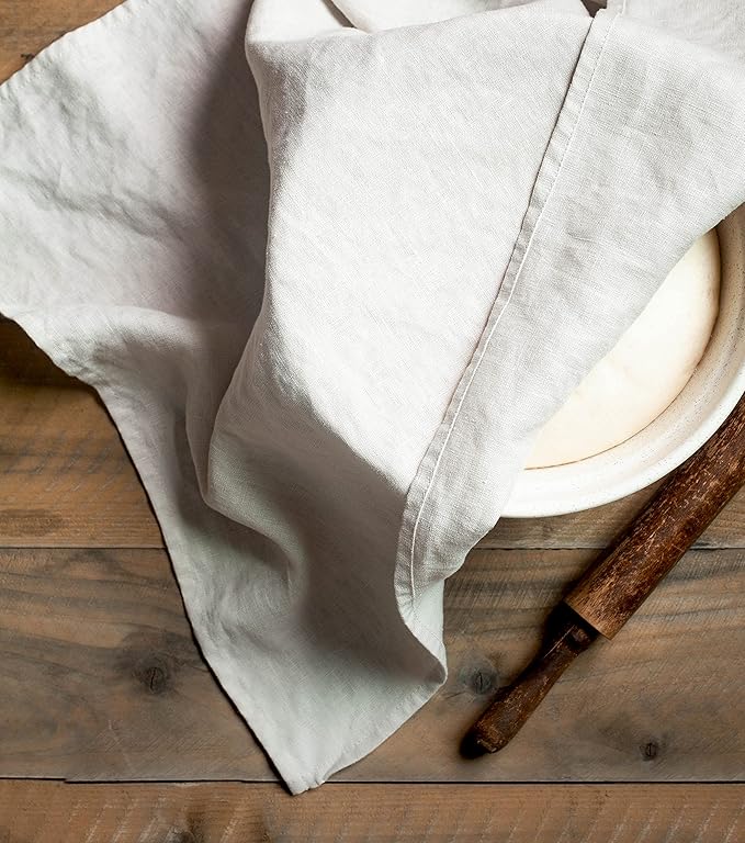 100% Pure Flax Linen Kitchen Towels-20x27 Inch-Stonewashed Flax Linen-Extra Soft Quick Dry for Tea Towels Dish Towels Hand Towels-Set of 2-Natural