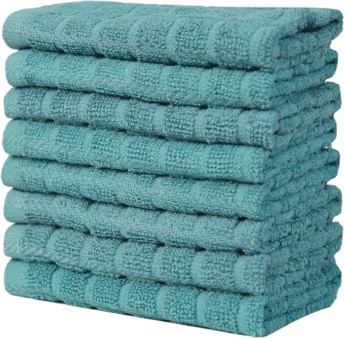 Bumble Dish Cloths (8 Pack) | 12" x 12" | 100% Cotton Kitchen Towels | 406 GSM | Soft, Highly Absorbent & Durable Dish Towels for Kitchen | Aqua