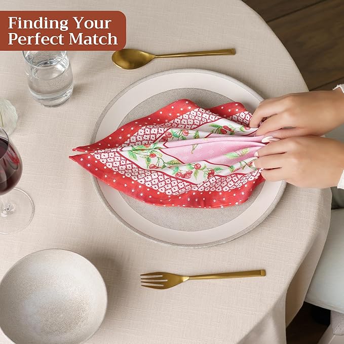 Maison d' Hermine 100% Cotton Cloth Napkins Set of 4 Everyday Reusable Square Napkins Cloth Washable Dinner Party Wedding Restaurant Hotel Kitchen Spring Summer (Pink Cherries, 18" x 18")