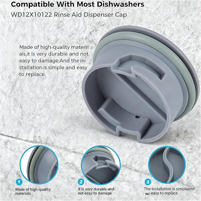 2 Pack WD12X10122 Dishwasher Rinse Aid Dispenser Cap Compatible with GE Dishwashers – Replaces PS958932, EAP958919, WD12X10102, WD12X10200 – Durable Leak-Proof Replacement Part
