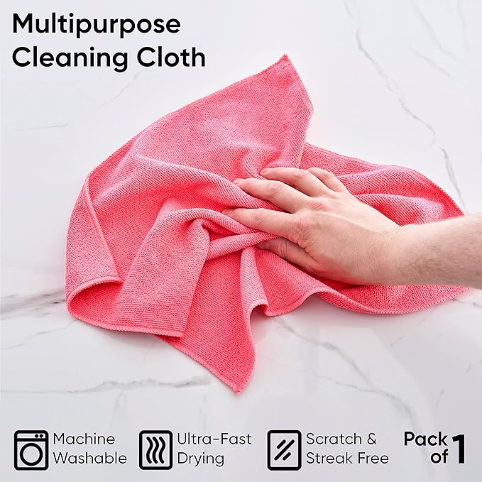 Superio Pink Microfiber Cleaning Cloth for Cars, Kitchen, Bathroom 16x16 Miracle Cloth, Lint Free Rags for Cleaning House, Washable Reusable, No Detergents Needed, Scratch & Streak Free, 2 Pack