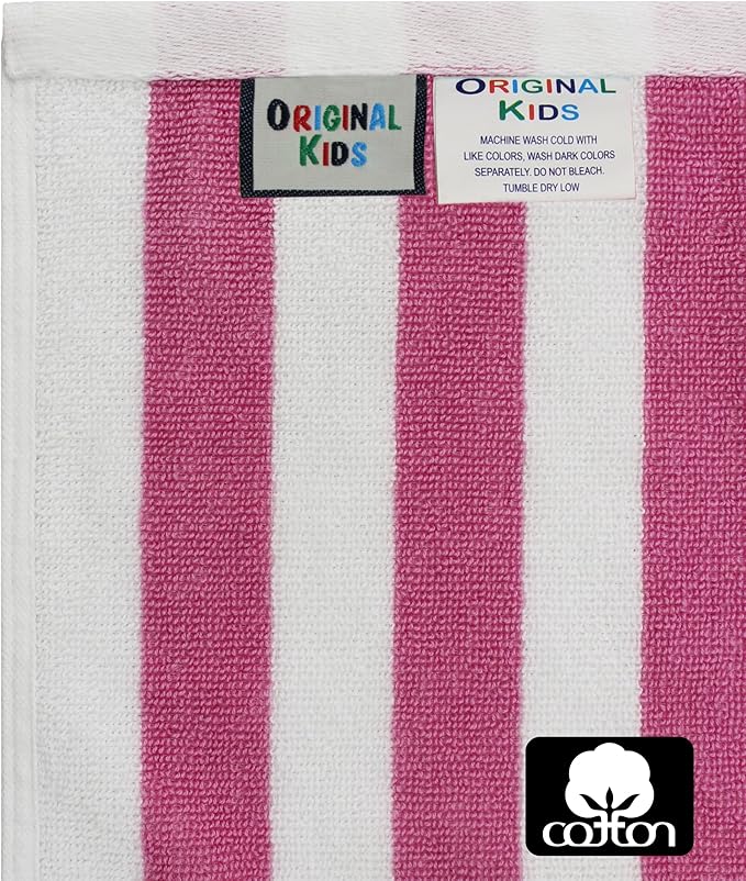 ORIGINAL KIDS 6 Piece Towel Set - Cabana Stripe - Rugby Stripe - 2 Bath Towels, 2 Hand Towels, 2 Washcloths - 100% Cotton - Soft Absorbent Quick Dry Durable Pool Shower Beach - Gift - Pink White