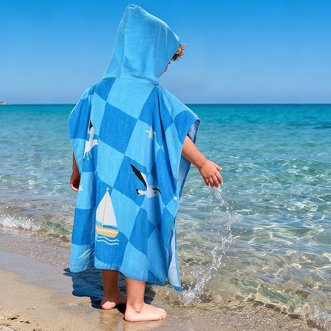 Tirrinia Kids Hooded Beach Towel, Toddler Hooded Bath Towel & Poncho Towel Super Absorbent, Wearable Swim Towel for Kids 3-6 Years Boys Girls at Bath Pool Beach, Birthday Gifts, Boat