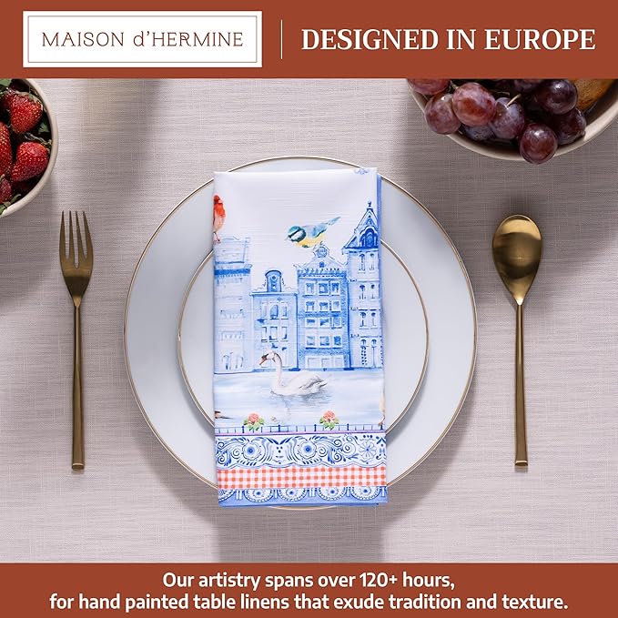 Maison d' Hermine 100% Cotton Cloth Napkins Set of 4 Everyday Reusable Square Napkins Cloth Washable Dinner Party Wedding Restaurant Hotel Kitchen Spring Summer (Amsterdam Canals, 20" x 20")