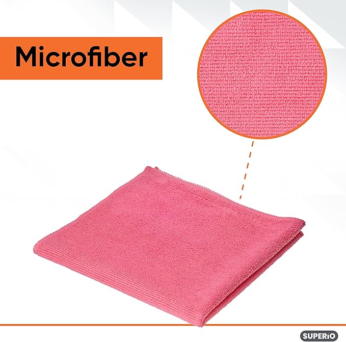 Superio Pink Microfiber Cleaning Cloth for Cars, Kitchen, Bathroom 16x16 Miracle Cloth, Lint Free Rags for Cleaning House, Washable Reusable, No Detergents Needed, Scratch & Streak Free, 2 Pack