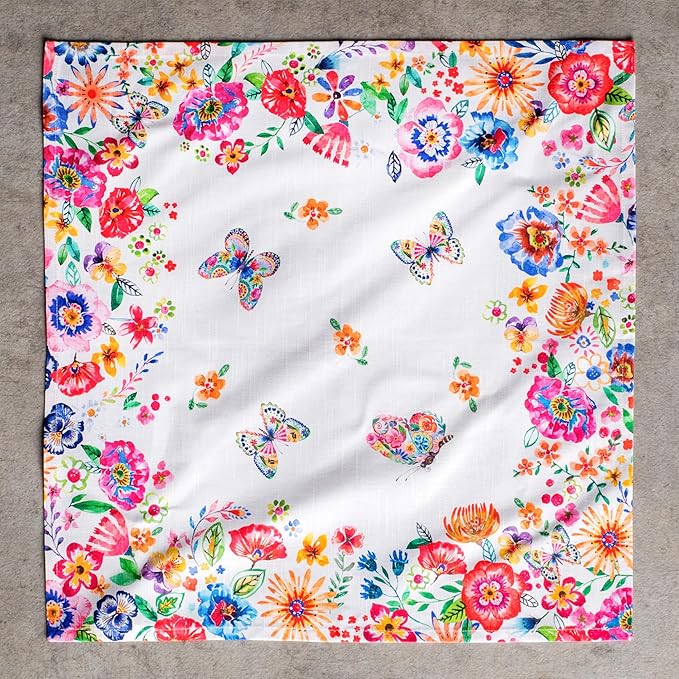 Maison d' Hermine 100% Cotton Cloth Napkins Set of 4 Everyday Reusable Square Napkins Cloth Washable Dinner Party Wedding Restaurant Hotel Kitchen Spring Summer(Happy Florals - High Summer, 20" x 20")