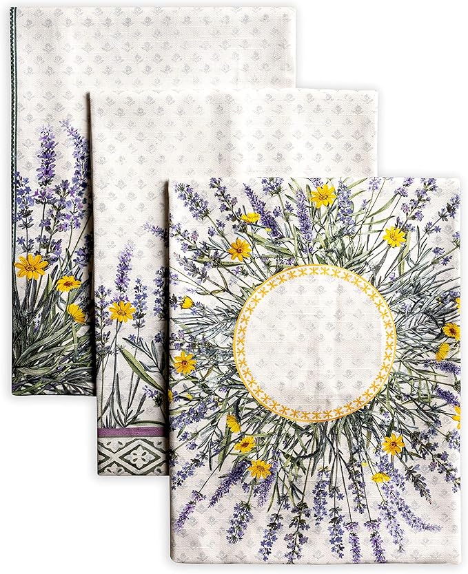 Maison d' Hermine Kitchen Towels Set of 3 100% Cotton 27.50" x 20" Reusable Cloth Tea Dish Towels Absorbent with Hanging Loop for Kitchen Farmhouse Hotel Spring Summer - Fanny Lavender