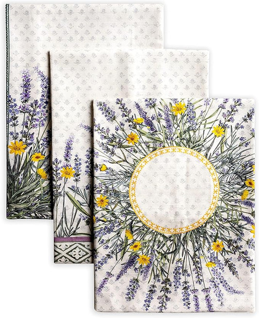 Maison d' Hermine Kitchen Towels Set of 3 100% Cotton 27.50" x 20" Reusable Cloth Tea Dish Towels Absorbent with Hanging Loop for Kitchen Farmhouse Hotel Spring Summer - Fanny Lavender