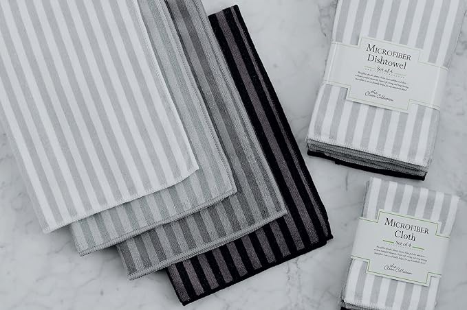 DII Cleaning Collection Multi-Purpose Microfiber, Gray Stripes, Dishtowel Set