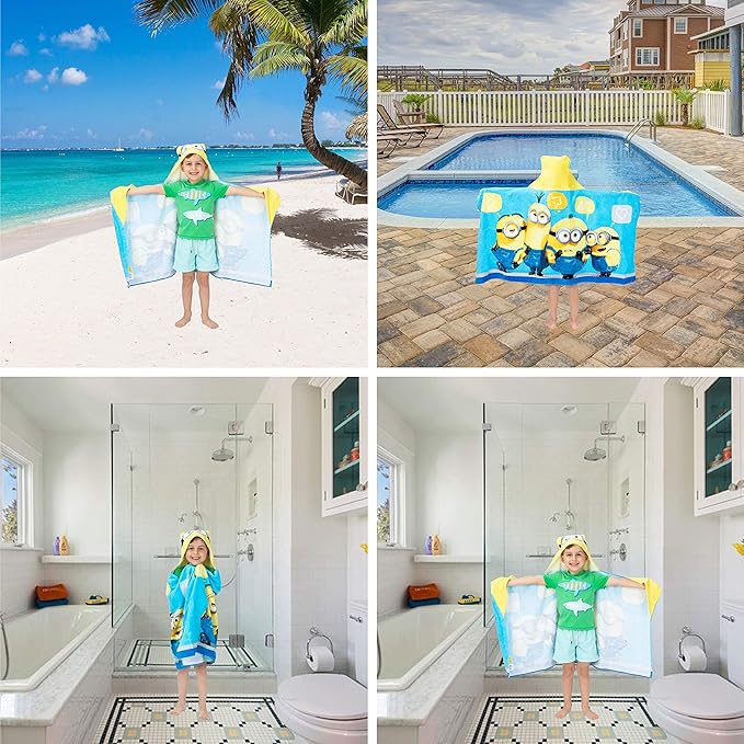 Despicable Me Minions Bath/Pool/Beach Soft Cotton Terry Hooded Towel Wrap, 24" x 50", By Franco Kids