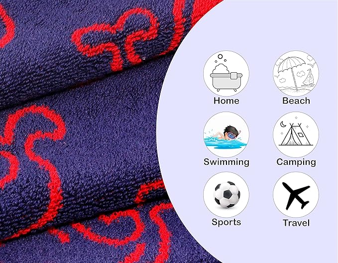 ORIGINAL KIDS Hand Towels - Bath Time Whale of A Time Set of 6 Hand Towel - 100% Cotton Jacquard Super Soft Colorful Absorbent Quick Dry Easy Care Bathroom Face Towel Gift - 16 x 27 - Navy Blue Red
