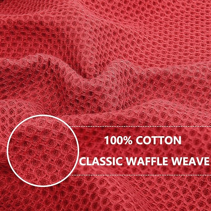 Homaxy 100% Cotton Waffle Weave Kitchen Dish Cloths, Ultra Soft Absorbent Quick Drying Dish Towels, 12 x 12 Inches, 6-Pack, Brick Red