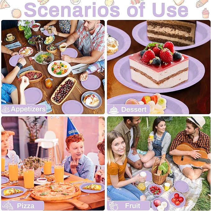 QZYL 50 PCS Paper Plates, 7 Inches Round Lavender Small Paper Plates, Disposable Plates for Party, Disposable Paper Plate Set, Strong and Sturdy Party Favors for Bridal Great Party Graduations Picnic