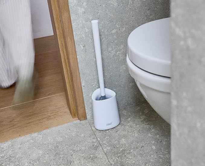 Joseph Joseph Flex 360 Lite, Advanced Smart Toilet Brush and Small Storage Holder Set with Anti-drip, Anti-Clog, Triple-Action Replaceable Brush Head - White