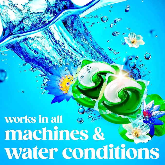 Gain Flings Liquid Washing Detergent Pacs, Now with Odor Defense + Color Guard, Waterfall Delight Scent, 4-In-1 Liquid Laundry Detergent Pods, clean & fresh, 60 Count