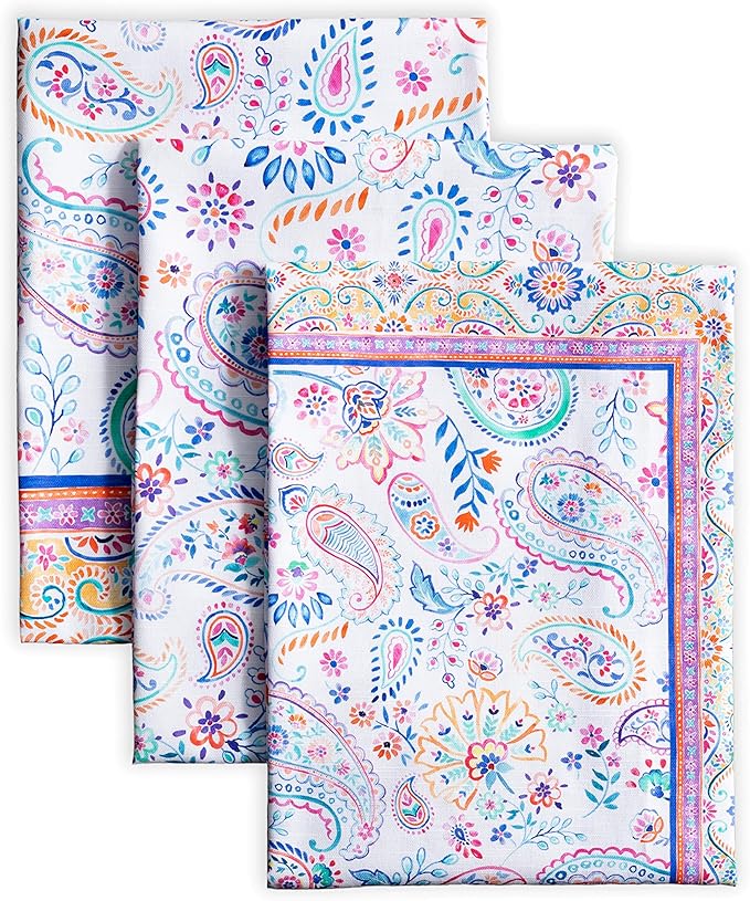 Maison d' Hermine Kitchen Towels Set of 3 100% Cotton 27.50" x 20" Reusable Cloth Tea Dish Towels Absorbent with Hanging Loop for Kitchen Farmhouse Hotel Spring Summer - Indian Floral