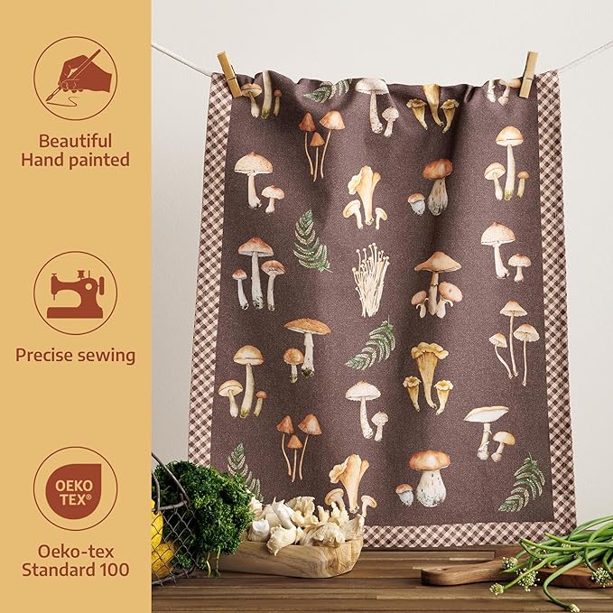Maison d'Hermine Kitchen Towels Set of 2 100% Cotton 27.50" x 20" Reusable Cloth Tea Dish Towels Absorbent with Hanging Loop for Kitchen, Home, Dining, Cocktail Parties (Foods from The Woods)