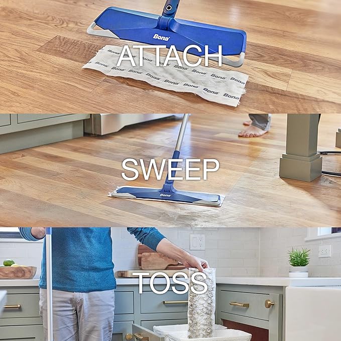 Bona Sweeping Pads for Multi-Surface Floors - 24 Refills - Heavy-Duty & Disposable XL Microfiber Pads Sweep Away Dust, Dirt, & Pet Hair