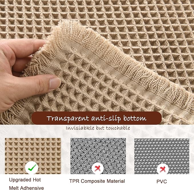 DWCN Waffle Bathroom Mat Set, Super Absorbent Non Slip Bath Rugs Set for Bathroom Floor, Shower Mats 2 Pcs for Tub, Washable Kitchen Rugs for Farmhouse Boho Home Decor, 24"x16"Plus 32"x20", Brown