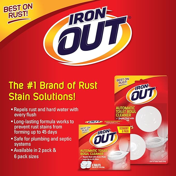 Iron Out Rust Stain Remover Automatic Toilet Bowl Cleaner Tablets, Powerful Gel Spray and Powder