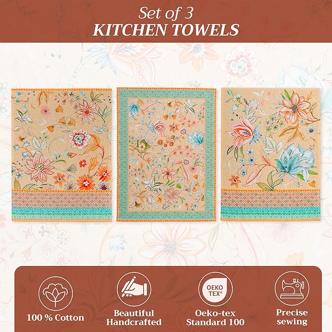 Maison d' Hermine Kitchen Towels Set of 3 100% Cotton 27.50" x 20" Reusable Cloth Tea Dish Towels Absorbent with Hanging Loop for Kitchen Farmhouse Hotel Spring Summer - Luxury Loft - Peach