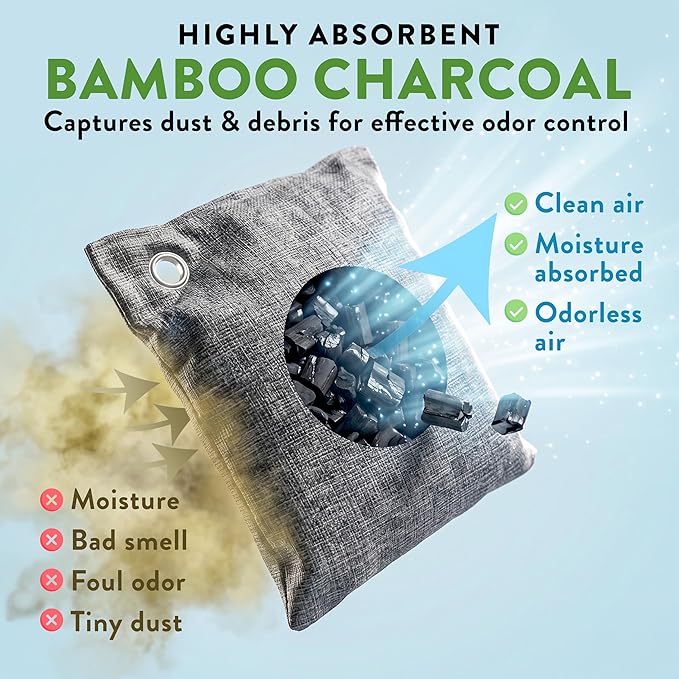 Charcoal Odor Absorber for Strong Odor (Large, 12 Pack, 100g each), Perfect for Smelly Shoes, Bamboo Charcoal Air Purifying Bag, Activated Charcoal Odor Absorber for Closet, Shoe, Car, Odor Deodorizer