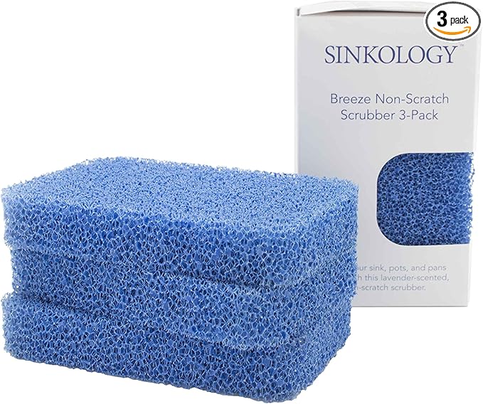 Sinkology SSCRUB-101-3 Breeze Non-Scratch and Odor Resistant Silicone Scrubber Package of 3 Sponges, Blue, 3 Piece