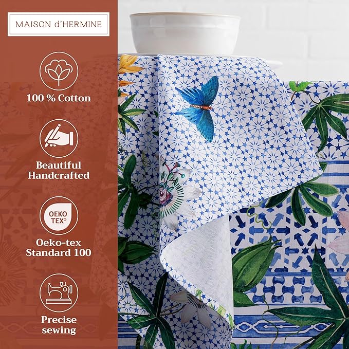 Maison d' Hermine 100% Cotton Cloth Napkins Set of 4 Everyday Reusable Square Napkins Cloth Washable Dinner Party Wedding Restaurant Hotel Kitchen Spring Summer (Passiflora, 20" x 20")