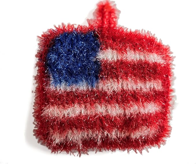 100% Handmade Dish Scrubber White/Red/Blue Design Dishwash Scrubby (Limited Edition) 3Qty (Flag (1qty))